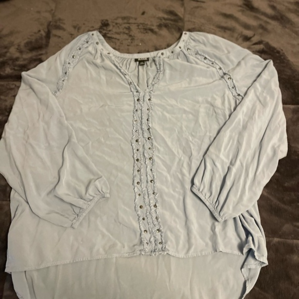 a.n.a Soft Blue Blouse with Lace Detail